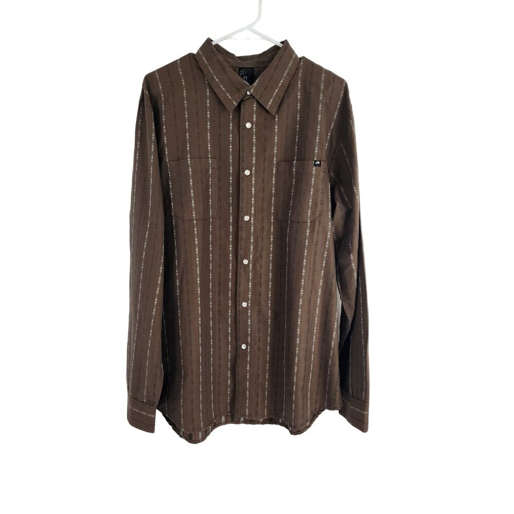 Reef Brown Striped Button-Up Shirt XL